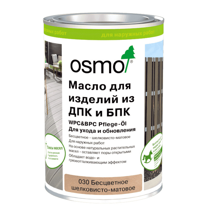 Масло для террас из ДПК Osmo WPC BPC Pflege-Ol 030 Бесцветное шелковисто-матовое 1 л